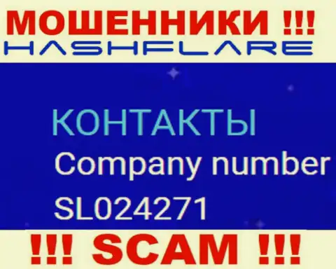 Регистрационный номер, под которым зарегистрирована организация HashFlare Io: SL024271