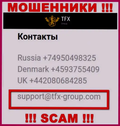 В разделе контактные сведения, на официальном сайте internet-мошенников TFX FINANCE GROUP LTD, найден данный e-mail