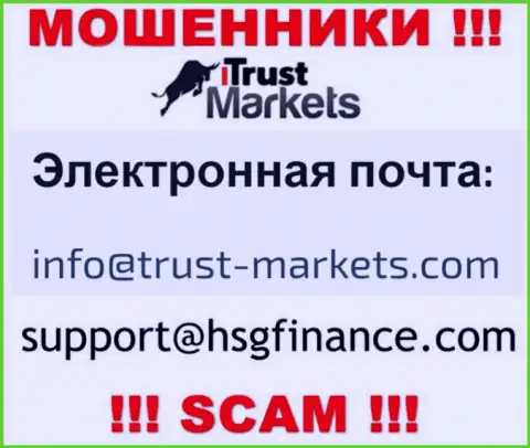 Контора Trust-Markets Com не скрывает свой электронный адрес и показывает его у себя на онлайн-ресурсе