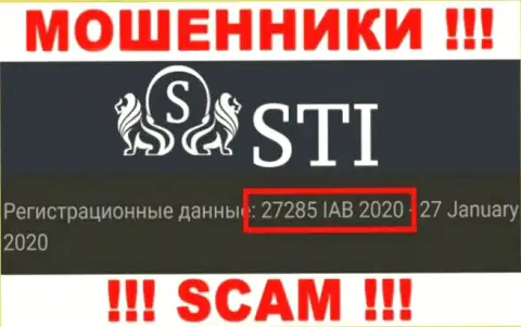 Номер регистрации StokOptions Com, который мошенники разместили у себя на web-странице: 27285 IAB 2020
