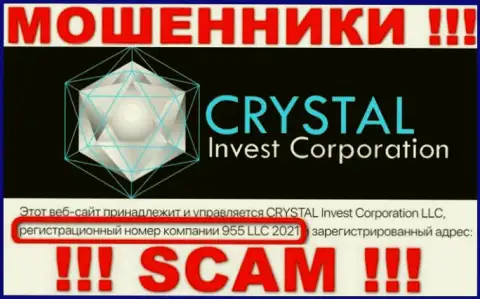 Номер регистрации организации Crystal Invest, скорее всего, что и липовый - 955 LLC 2021