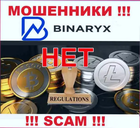 На веб-сайте обманщиков Binaryx нет инфы о их регуляторе - его просто-напросто нет