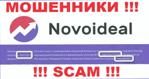 Не имейте дело с организацией NovoIdeal, зная их лицензию, показанную на ресурсе, Вы не сумеете уберечь денежные средства