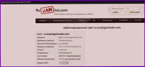 Web-сайт BudriganTrade в РФ был заблокирован Генеральной прокуратурой