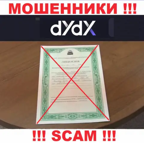 У организации dYdX не представлены сведения о их лицензионном документе - это ушлые махинаторы !!!