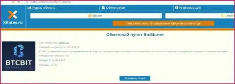 Информационная публикация об обменном online-пункте BTCBit на веб-ресурсе хрейтес ру