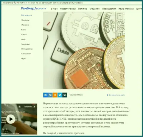 Разбор деятельности online обменки БТЦБит Нет, выложенный на ресурсе news rambler ru (часть первая)