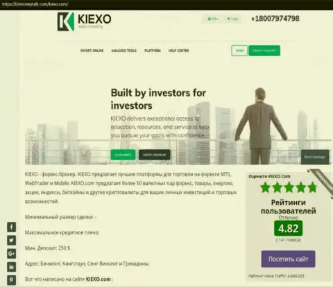 Рейтинг ФОРЕКС дилинговой компании KIEXO, опубликованный на веб-портале bitmoneytalk com