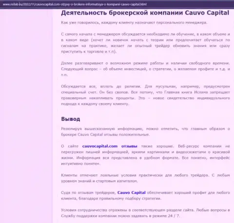 Дилинговый центр CauvoCapital представлен в обзорной статье на web-портале нсллаб ру