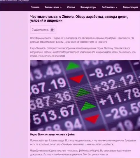 Обзор условий трейдинга биржевой площадки Зинейра на сайте бизнес-трансофрматор ком