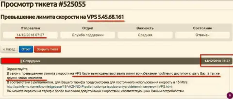Хостинг-провайдер сообщил, что VPS сервера, на котором размещался сервис Forex-Brokers.Pro лимитирован в скорости