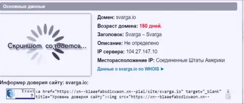 Возраст доменного имени ФОРЕКС организации Svarga, согласно информации, полученной на web-сервисе doverievseti rf